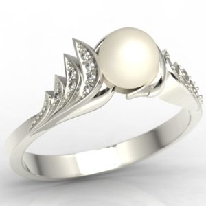 Pierścionek z białego złota z perłą i diamentami JP-94B