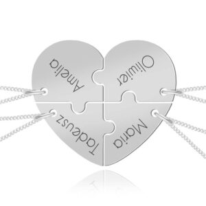 Srebrny komplet naszyjnikow Serce Puzzle - 4 części - Grawer