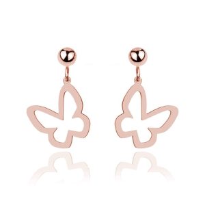 Kolczyki Primavera - wiszące Motylki - rose gold