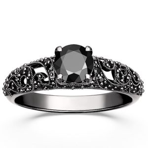 Pierścionek zaręczynowy ze złota rodowanego na czarno z czarnymi diamentami BP-50B-R-CZ