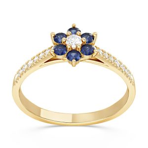 Pierścionek markiza z żółtego złota z diamentami i szafirami CP-64Z-D/SZA