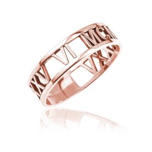 Srebrna obrączka z datą - cyfry rzymskie - rose gold