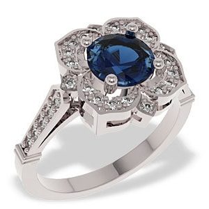 Pierścionek z białego złota z szafirem i diamentami JP-99B