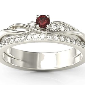 Pierścionek z białego złota z granatem i brylantami BP-77B-GRA/D