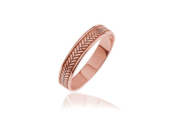 Obrączka z jodełką w stylu vintage - rose gold