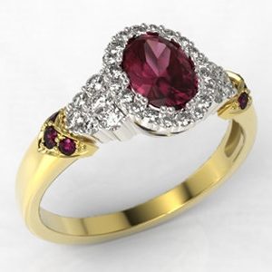 Pierścionek z żółtego i białego złota wzór LP-65ZB z rubinem i diamentami 0,32 ct.