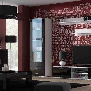 Meblościanka do salonu biała / czarna mat / połysk 410 cm Simple