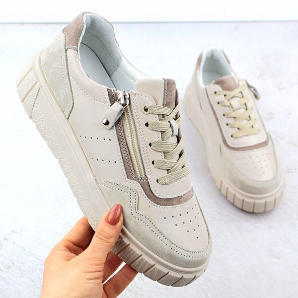 Skórzane sneakersy na platformie beżowe Filippo DP6862