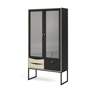 Witryna dwudrzwiowa z szufladami czarna / dąb sonoma mat 99 x 189 cm Stubbe