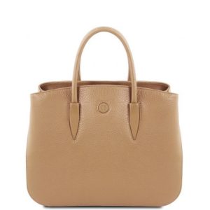 Tuscany Leather Camelia - skórzana torebka z 2 komorami, kolor szampanowy TL141728