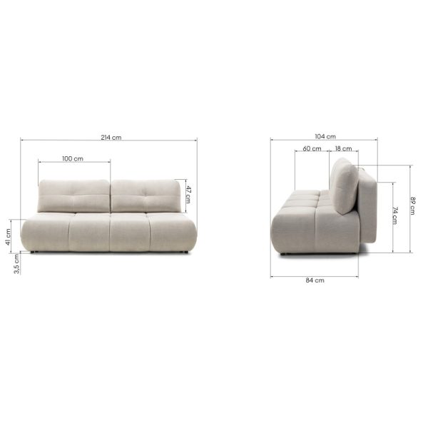 Sofa z funkcją spania i pojemnikiem Milo, jasnobeżowa, obłe kształty