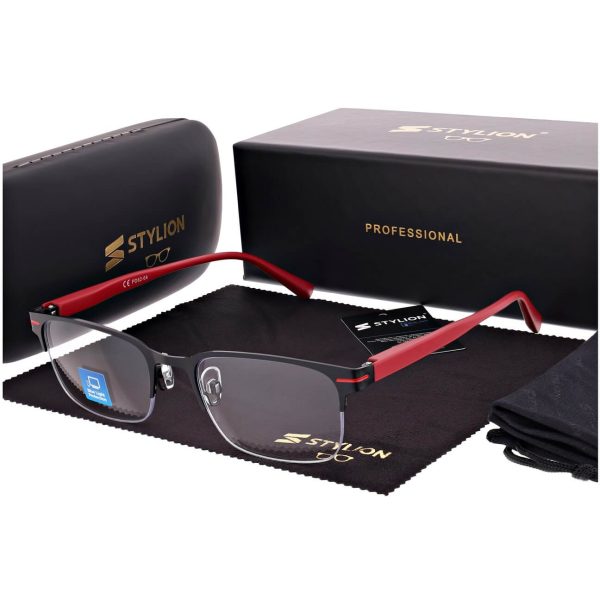 Męskie okulary +2.75 do czytania i komputera Blue Light+Antyrefleks STL281 czarny/czerwony