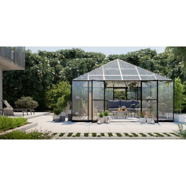 Oranżeria ogrodowa ProGlass Gazebo Large z fundamentem 17,8 m² szkło hartowane 4 mm, aluminium, czarna