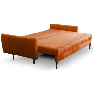 Kanapa rozkładana Frezja z pojemnikiem welurowa miedziana