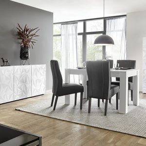 Komoda szeroka z drzwiami biała wysoki połysk 241 cm Prestige