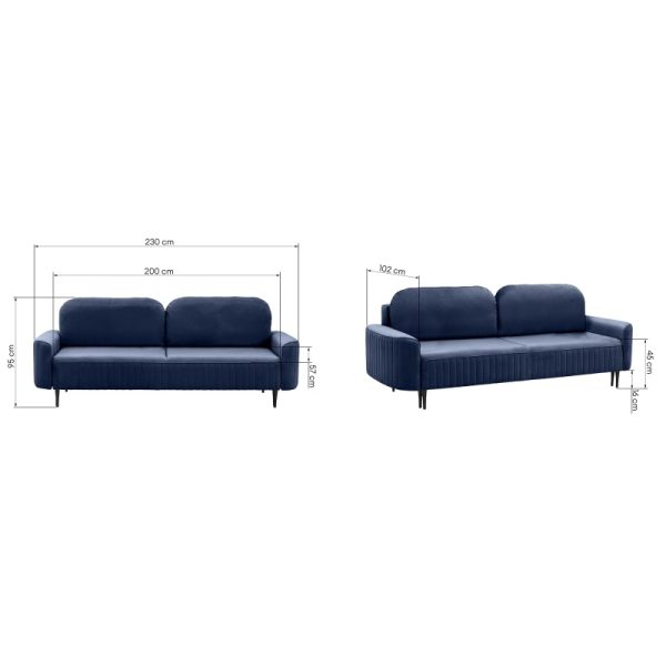 Sofa rozkładana Vena z pojemnikiem, granatowa, welurowa