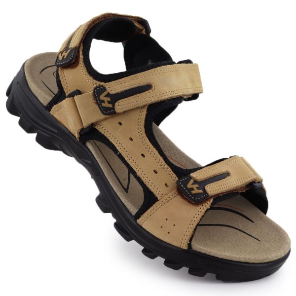 Skórzane sandały męskie na rzepy camel Vanhorn 28302