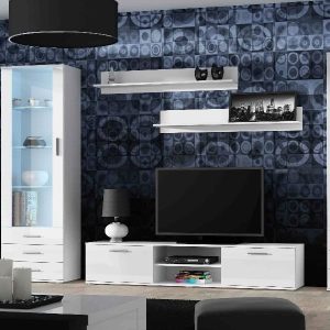 Meblościanka do salonu biała mat / połysk 350 cm Simple