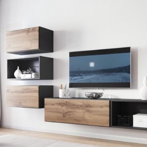 Meblościanka do salonu antracyt / wotan mat 287 cm Rock