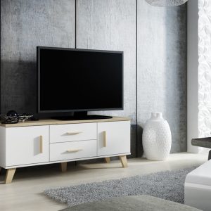 Szafka RTV biała / dąb sonoma mat 140 cm Livorno