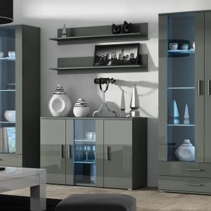 Meblościanka do salonu szara mat / połysk 330 cm Simple