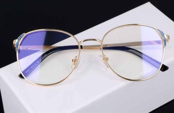 Owalne metalowe Okulary z filtrem DAMSKIE złote z antyrefleksem 2528-4