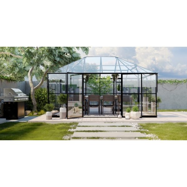 Oranżeria ogrodowa ProGlass Gazebo Standard z fundamentem 12 m² szkło hartowane 4 mm, aluminium, czarna