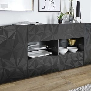 Komoda szeroka z drzwiami i szufladami antracyt wysoki połysk 241 cm Prestige