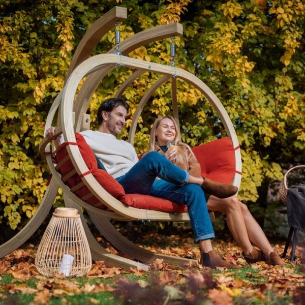 Podwójny fotel wiszący O-Zone Premier Swing Pod, czerwony, drewno świerkowe FSC