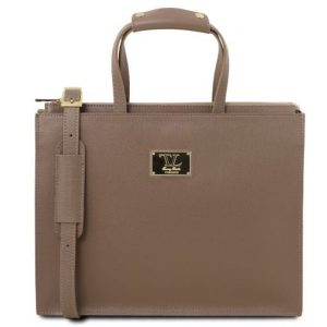 Tuscany Leather Palermo - Teczka ze skóry saffiano 3 przedziały dla kobiet , kolor ciemnoszary TL141369