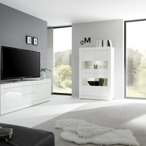 Witryna czterodrzwiowa biała wysoki połysk 102 cm Basic