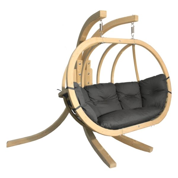 Fotel wiszący ze stojakiem O-Zone Premier Swing Pod, grafitowy, drewno świerkowe FSC