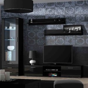 Meblościanka do salonu czarna mat / połysk 350 cm Simple