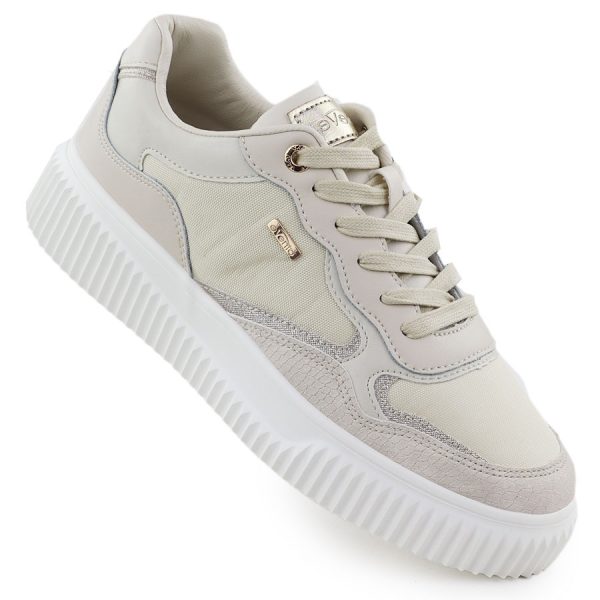 Skórzane sneakersy damskie beżowe eVento 8240