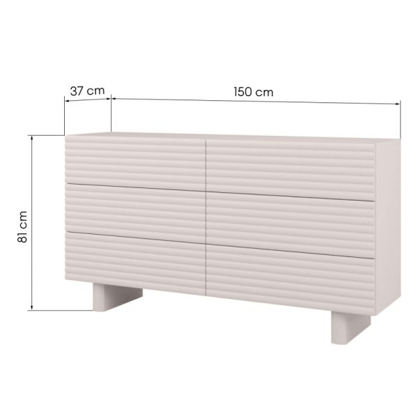 Komoda z szufladami Toyo, ryflowana, kaszmir
