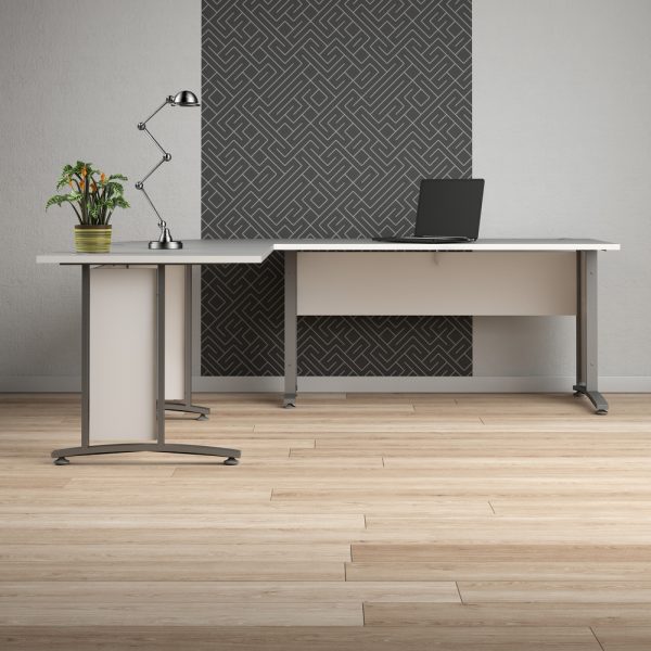 Biurko narożne białe / szare mat 230 cm Prima