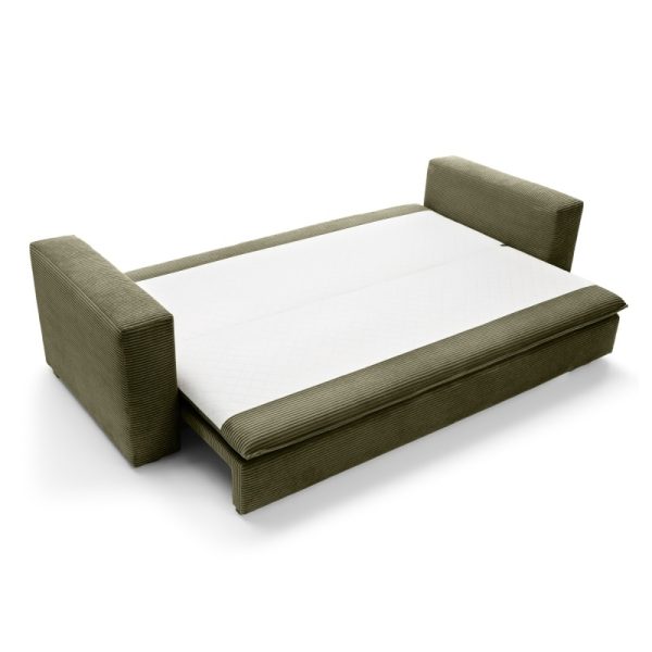 Sofa z funkcją spania i pojemnikiem Tilia, oliwkowozielona, sztruks