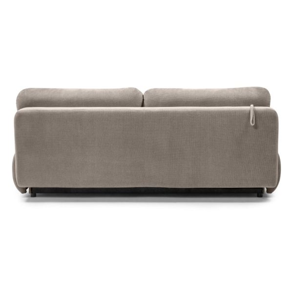 Sofa z funkcją spania i pojemnikiem Milo, beżowoszara, obłe kształty