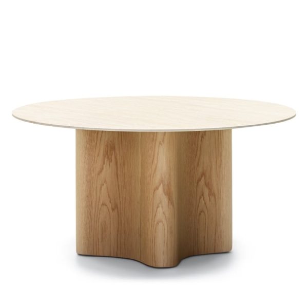Stolik kawowy Alesund 90 cm, okrągły, trawertyn/dąb