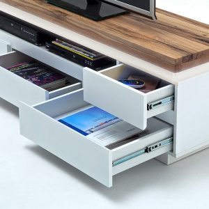 Szafka RTV z szufladami biała / dąb mat 175 cm Ramona