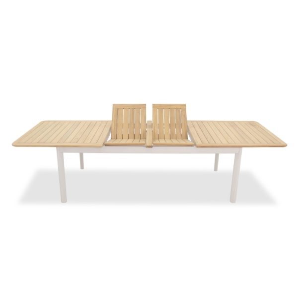 Rozkładany stół ogrodowy Porticato 211-300 cm drewno akacjowe FSC, teak look, jasnobeżowy