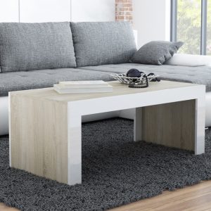 Stolik kawowy prostokątny dąb sonoma / biały mat / połysk 120 x 60 cm Tucson