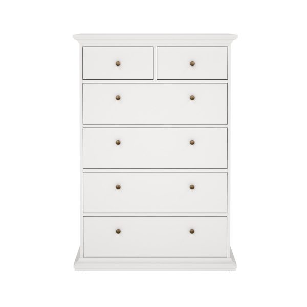 Komoda wysoka z szufladami biała mat 96 cm Paris