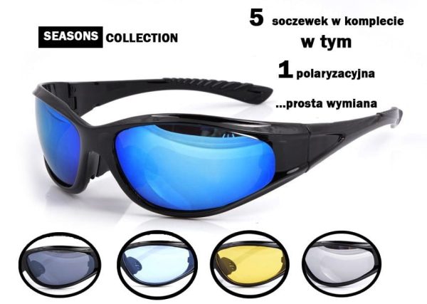 Okulary sportowe polaryzacyjne - 5 szkieł - BRAK ŻÓŁTYCH SOCZEWEK