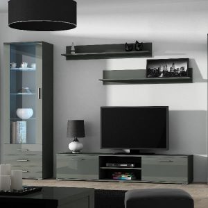 Meblościanka do salonu szara mat / połysk 350 cm Simple