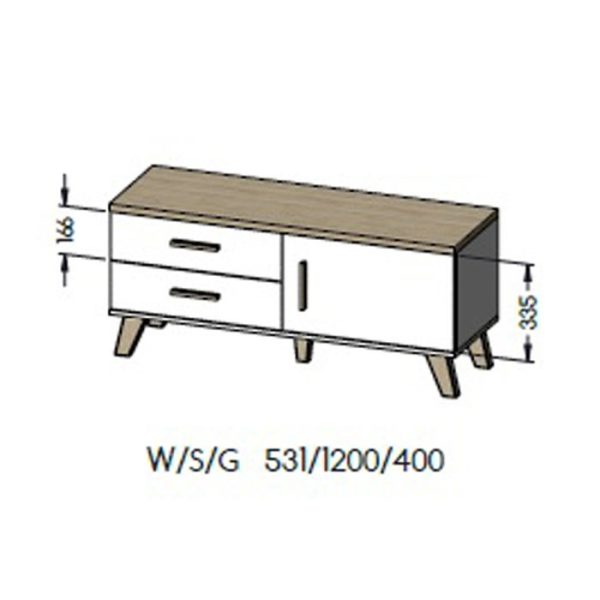 Szafka RTV biała / dąb sonoma mat 120 cm Livorno