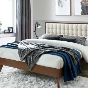 Łóżko dwuosobowe beżowe / orzech 160x200 cm Solomo