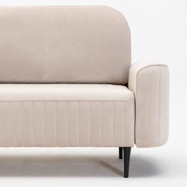Sofa rozkładana Vena z pojemnikiem, beżowa, welurowa