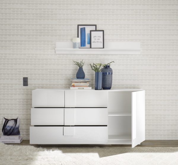 Komoda z szufladami i drzwiami biała wysoki połysk 182 cm Sorelle