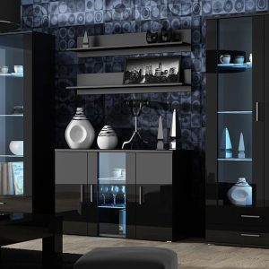 Meblościanka do salonu czarna mat / połysk 330 cm Simple